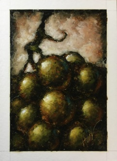 Grapes Series 001. 4.5"x6.5" Paintstik on watercolor paper. Varnished. $175.00